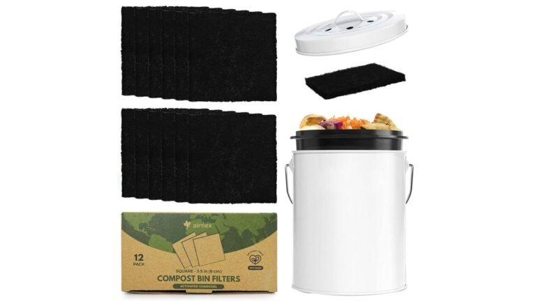 Compost bin with charcoal filter disc resting inside its lid