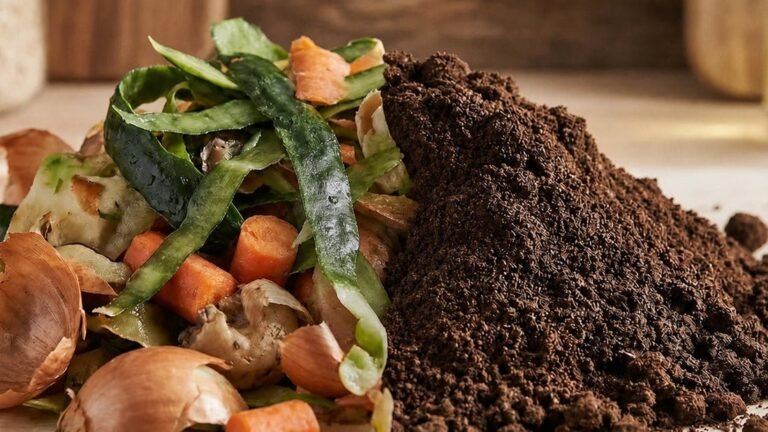 Electric composter and traditional compost tumbler side by side in a kitchen